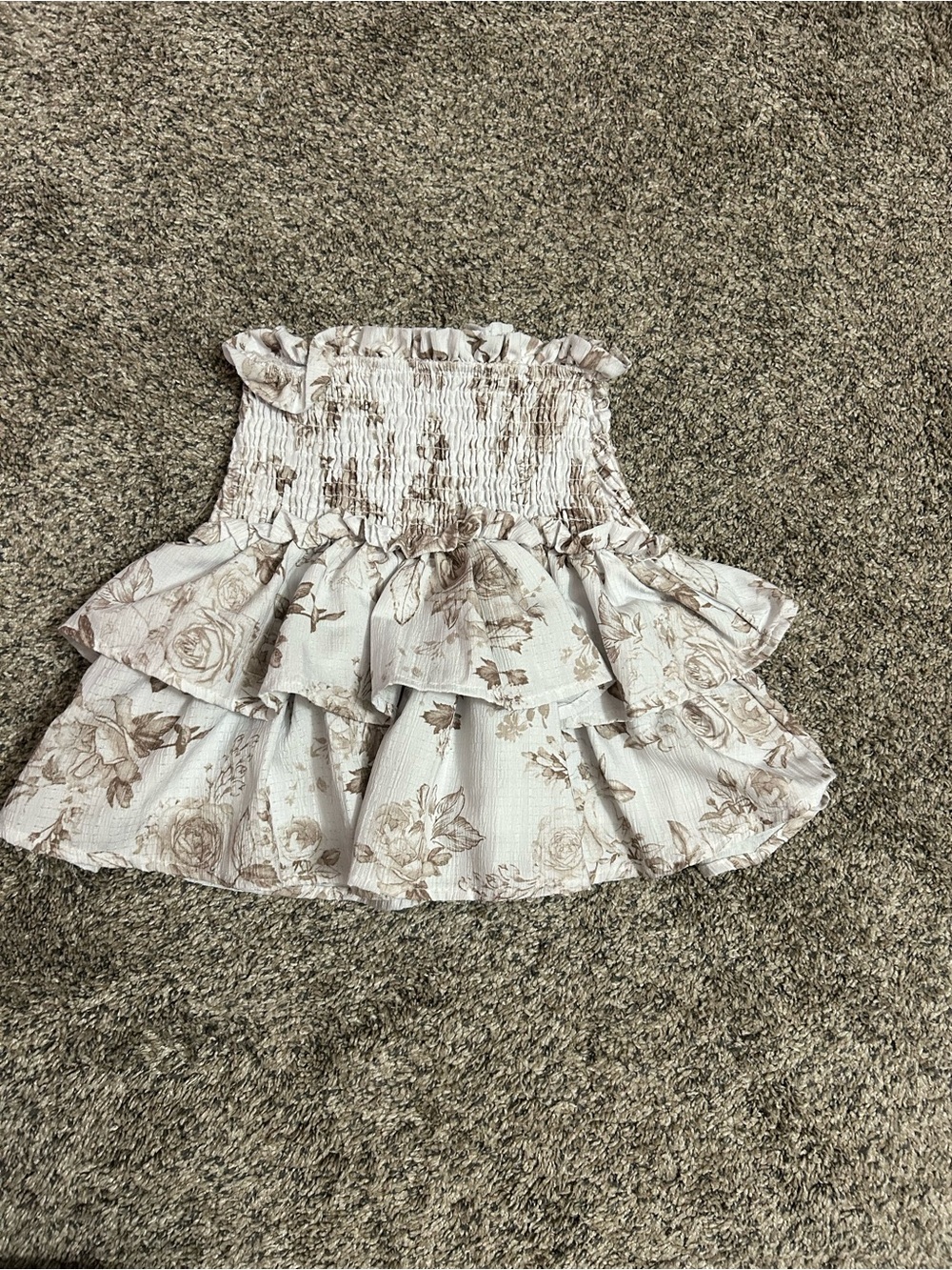 Altar'd State White Mini Skirt with Brown Floral Print